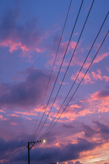 Power lines at sunset