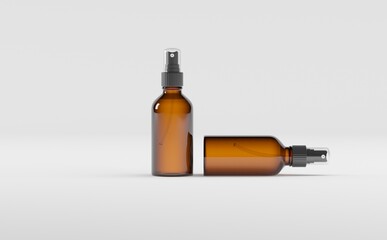 Amber Spray Bottle Mockup 3D Illustration-Two Bottles