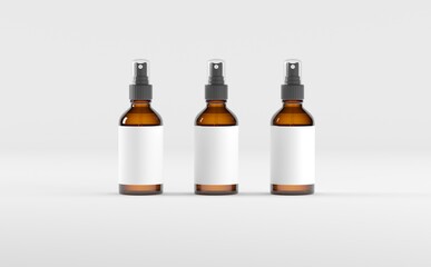 Amber Spray Bottle Mockup 3D Illustration - Three Bottles