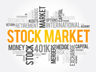 Stock Market word cloud collage, business concept background