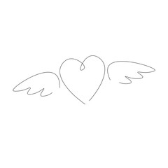 Heart with wings on white background, vector illustration
