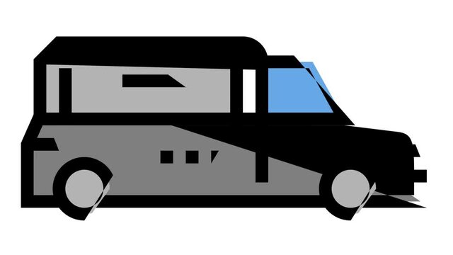 hearse car animated color icon. hearse car sign. isolated on white background