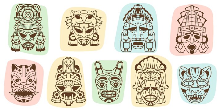 Maya culture outline masks