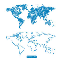 Scribble sketch of World map,Vector illustration.