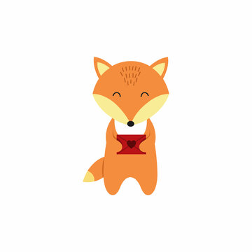 A fox with a gift envelope. A fox in love with a letter. Animals for children. Cute character for Valentine's Day.