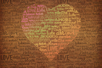 Fototapeta premium pink-green-red heart consisting of the written words 