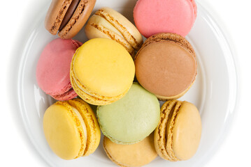Macaron. Traditional french colorful macarons close up, macro