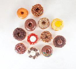 Assorted gourmet brioche doughnuts freshly made baked