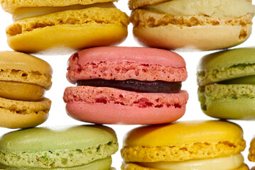 Macaron. Traditional french colorful macarons close up asbackground, macro