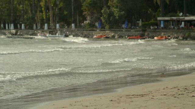Wavy sea from Akyaka beach. Mugla, Turkey.	Slow motion video.