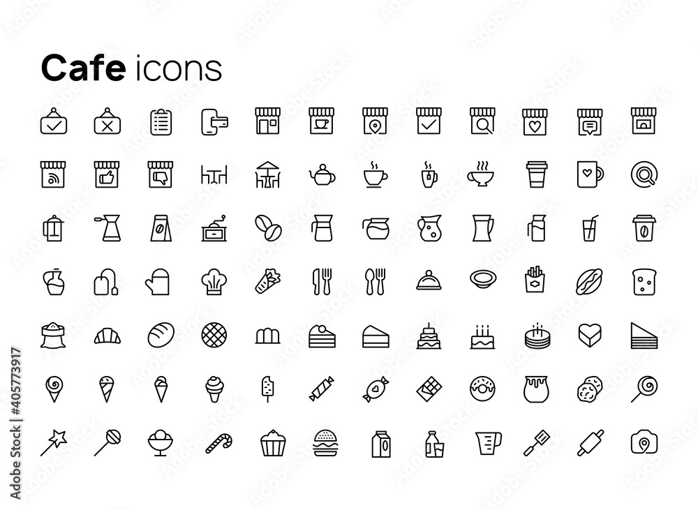 Poster cafe and restaurant. high quality concepts of linear minimalistic vector icons set for web sites, in