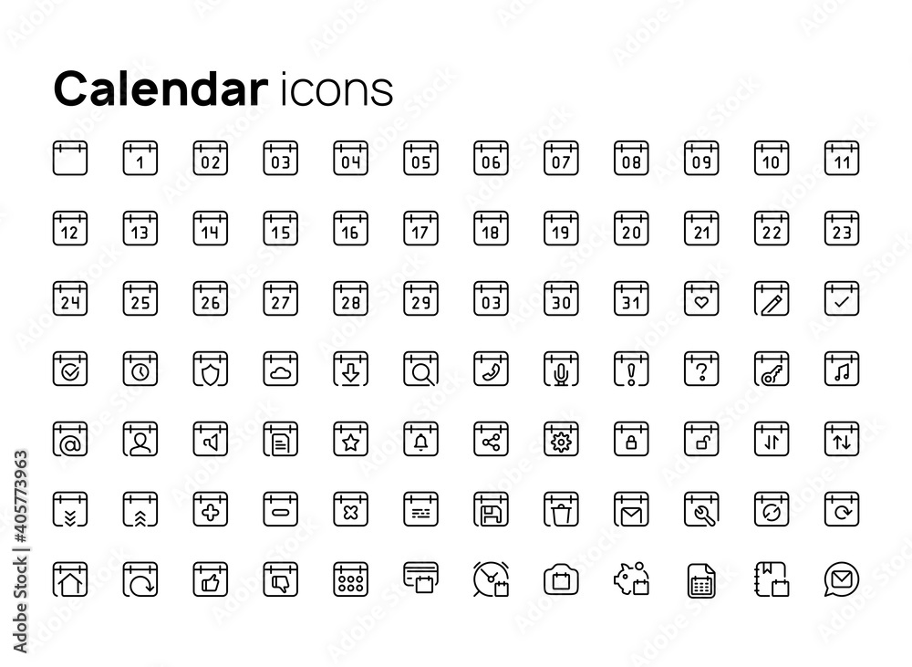 Poster calendar. high quality concepts of linear minimalistic flat vector icons set for web sites, interfac