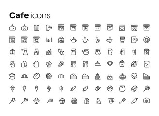 Cafe and restaurant. High quality concepts of linear minimalistic vector icons set for web sites, interface of mobile applications and design of printed products.