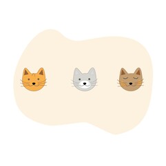 Fototapeta premium A set of cute cartoon kitties in the style of Kawaii. Cat face icon isolated on a light trendy liquid background.