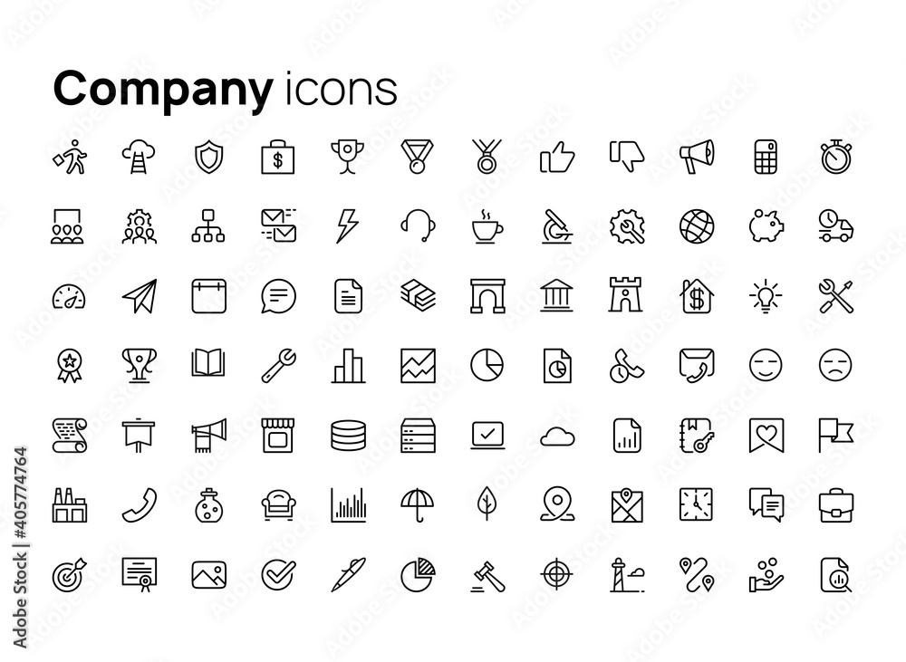 Poster company and work in office. high quality concepts of linear minimalistic flat vector icons set for w