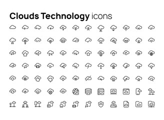 Clouds Technology. High quality concepts of linear minimalistic vector icon set for web sites, interface of mobile applications and design of printed products.
