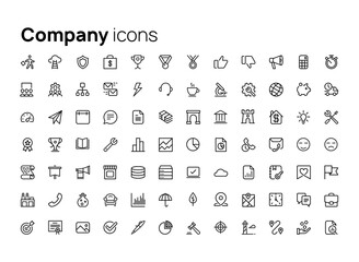 Company and work in office. High quality concepts of linear minimalistic flat vector icons set for web sites, interface of mobile applications and design of printed products.