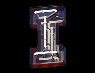 Chrome neon mirror font. Letter I.