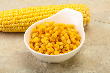Sweet yellow corn in the bowl