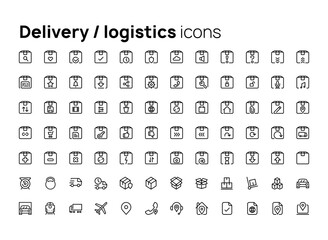 Delivery and logistics. High quality concepts of linear minimalistic flat vector icons set for web sites, interface of mobile applications and design of printed products.