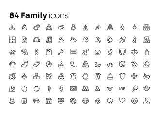 Family, children, education. High quality concepts of linear minimalistic flat vector icons set for web sites, interface of mobile applications and design of printed products.
