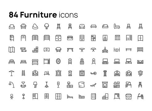 Furniture. High quality concepts of linear minimalistic flat vector icons set for web sites, interface of mobile applications and design of printed products.