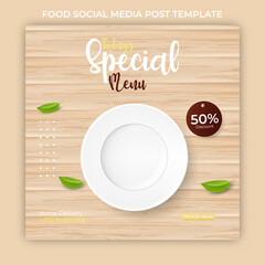 Editable Food and Restaurant Social Media Post Template Design. social post banner ads