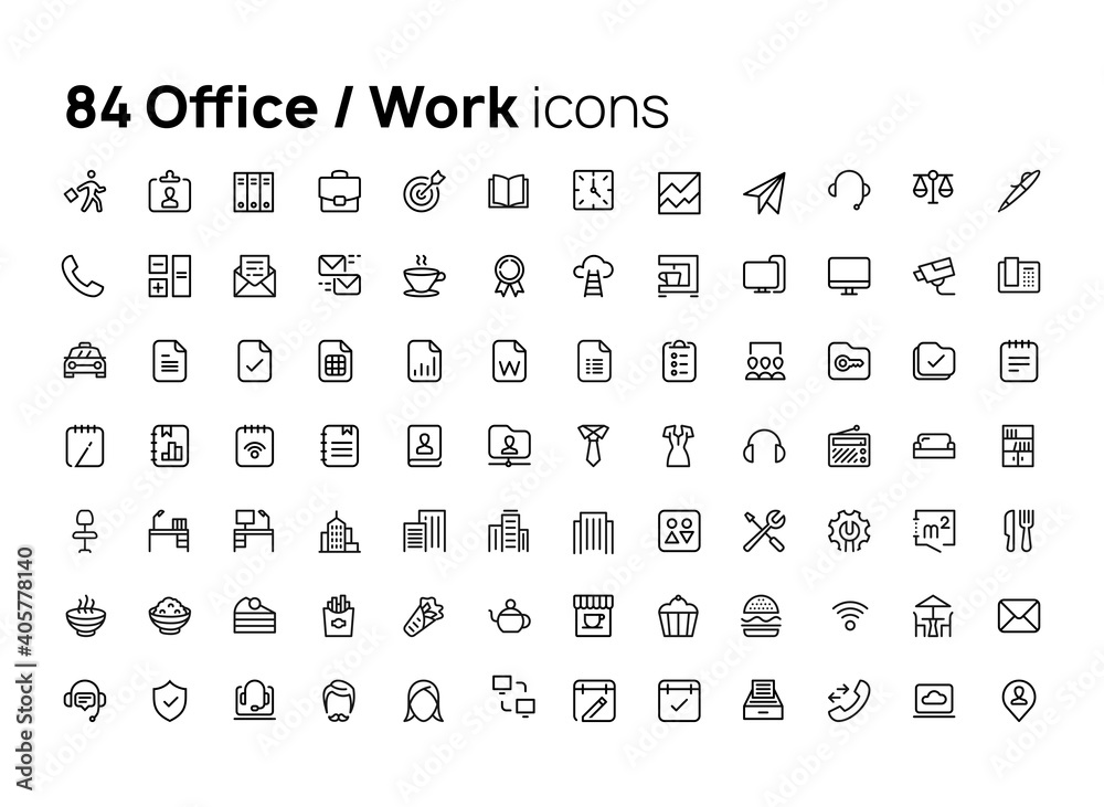 Wall mural office, work. high quality concepts of linear minimalistic flat vector icons set for web sites, inte