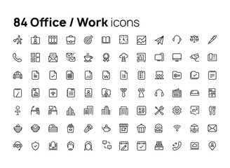 Office, Work. High quality concepts of linear minimalistic flat vector icons set for web sites, interface of mobile applications and design of printed products.