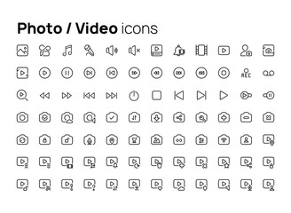 Photo and video. High quality concepts of linear minimalistic flat vector icons set for web sites, interface of mobile applications and design of printed products.