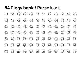Fototapeta na wymiar Piggy bank, purse. High quality concepts of linear minimalistic flat vector icons set for web sites, interface of mobile applications and design of printed products.