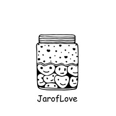 Advertising banner love bank. Glass jar of love. Vector cartoon style.