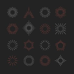 Set of Vintage Sunbursts in Different Shapes. Trendy Hand Drawn Retro Bursting Rays Design Elements. Hipster Vector illustration