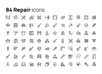 Repair and construction. High quality concepts of linear minimalistic flat vector icons set for web sites, interface of mobile applications and design of printed products.