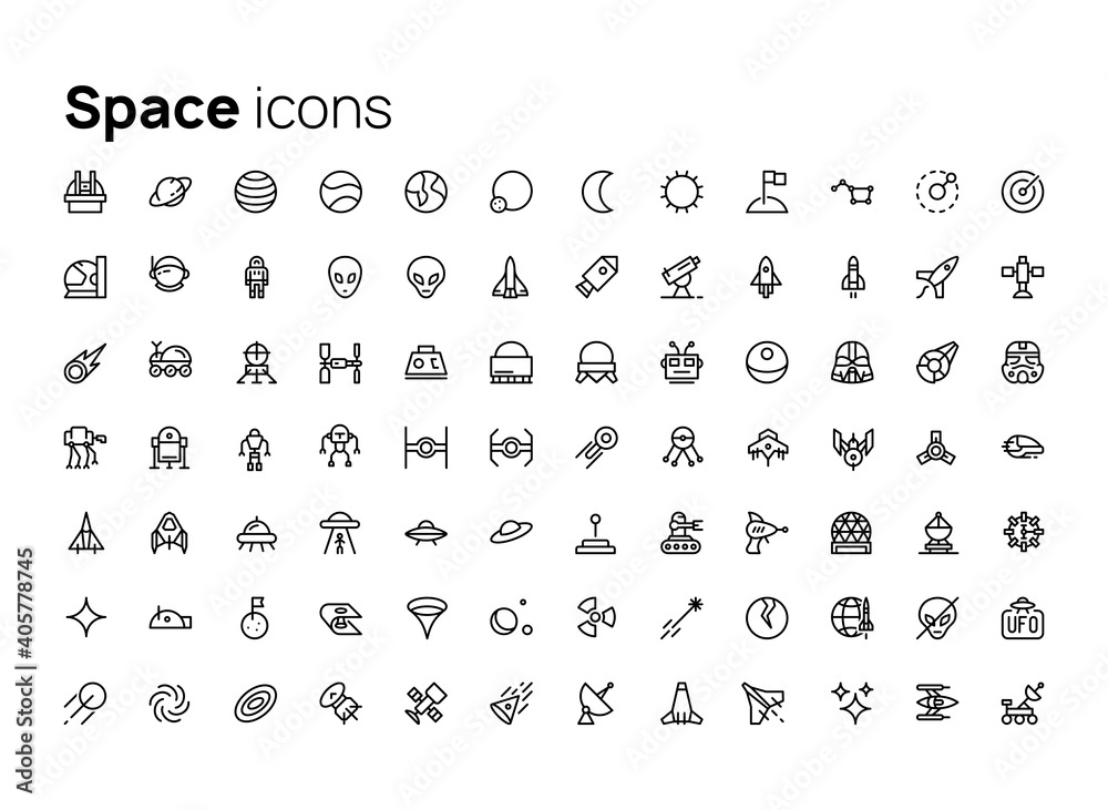 Poster space. high quality concepts of linear minimalistic vector icons set for web sites, interface of mob
