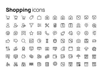 Shopping. High quality concepts of linear minimalistic vector icons set for web sites, interface of mobile applications and design of printed products.