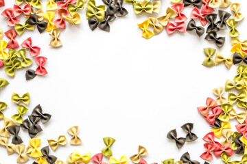 Coloured vegan pasta from beetroot and spinach, top view