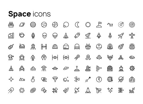 Space. High quality concepts of linear minimalistic vector icons set for web sites, interface of mobile applications and design of printed products.