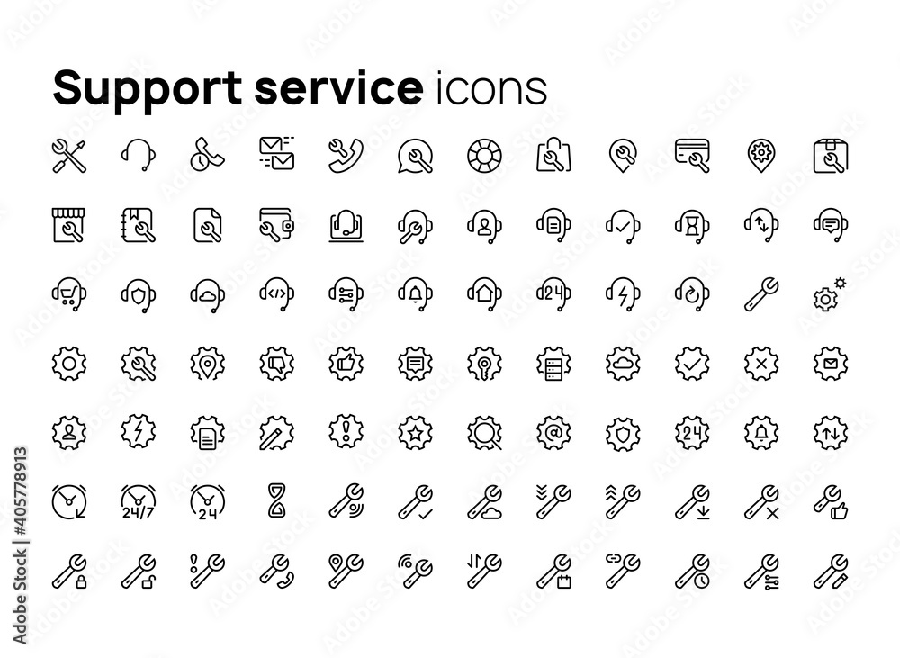 Fototapete support service. high quality concepts of linear minimalistic vector icon set for web sites, interfa