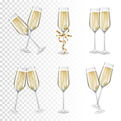 Set of glasses of champagne, isolated.
