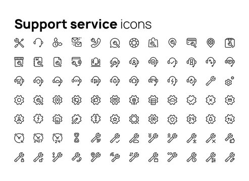 Support service. High quality concepts of linear minimalistic vector icon set for web sites, interface of mobile applications and design of printed products.