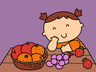 Little girl with a fruit basket