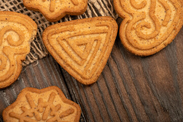 Delicious homemade cookies on a wooden table. Close-up selective focus.