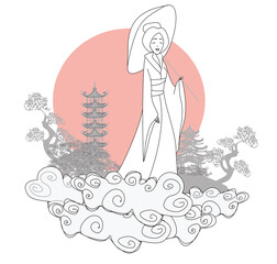 beautiful geisha with an umbrella