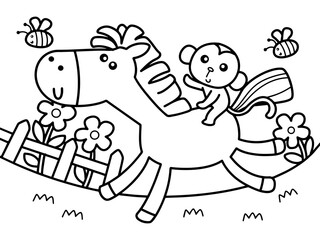 Horse and monkey make friend and go around