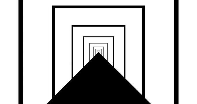 Square shapes speed looping tunnel 4k footage clip. black shape on white background. black and white footage.