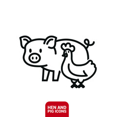 Vector image. Icon of a hen and a pig.