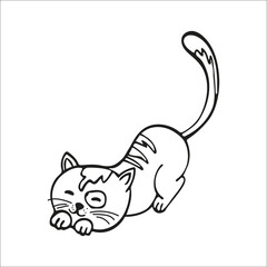 Hand-drawn cute cat. Single element isolated on white background. Vector illustration.