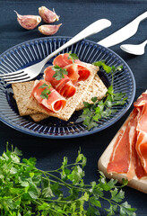 Fresh sandwich on blue plate 