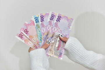 Doha, Qatar - January  15 , 2021:Qatar Currency New .Qatari Riyal ,Notes,500,100,50 on white background